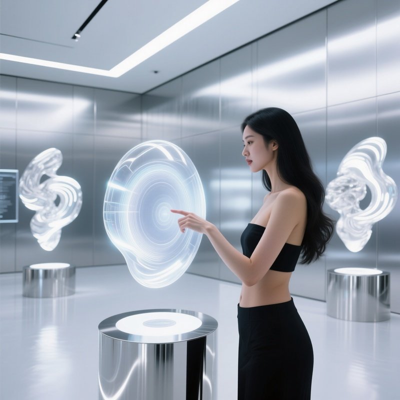 Futuristic Art Gallery Holographic Sculptures