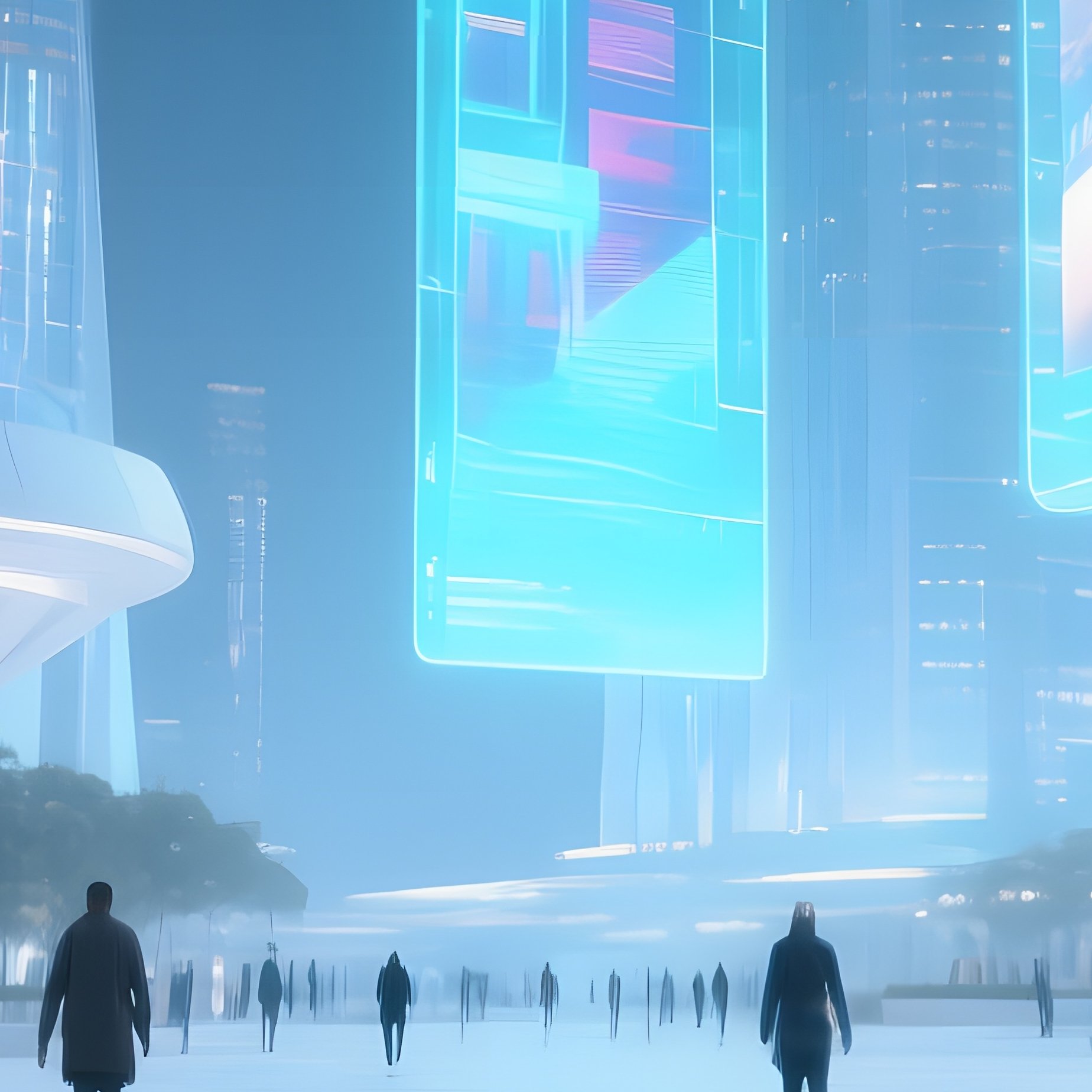Futuristic City Plaza Holographic Billboards - Full Resolution Quality Preview