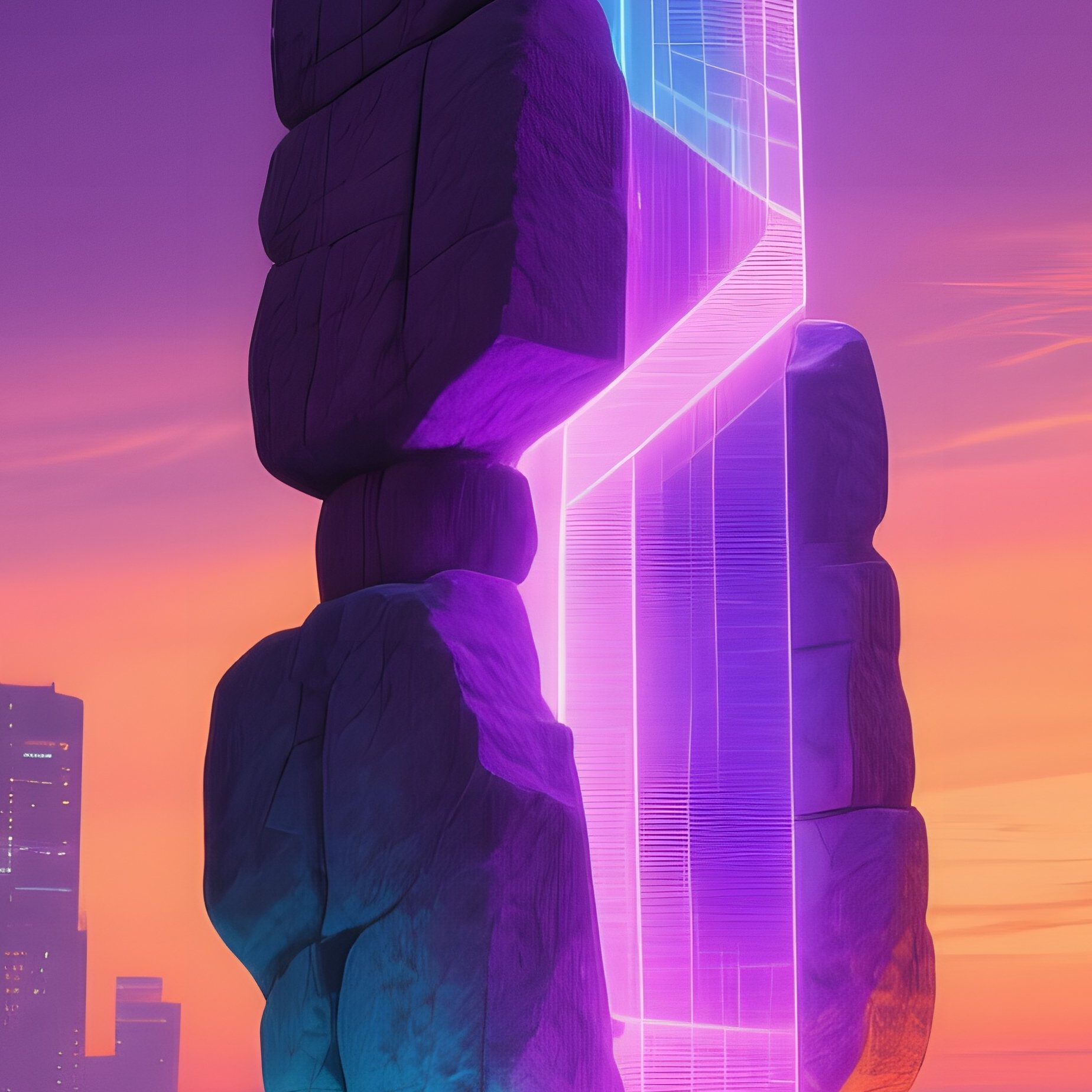 Futuristic City Plaza Holographic Sculpture Reflection - Full Resolution Quality Preview