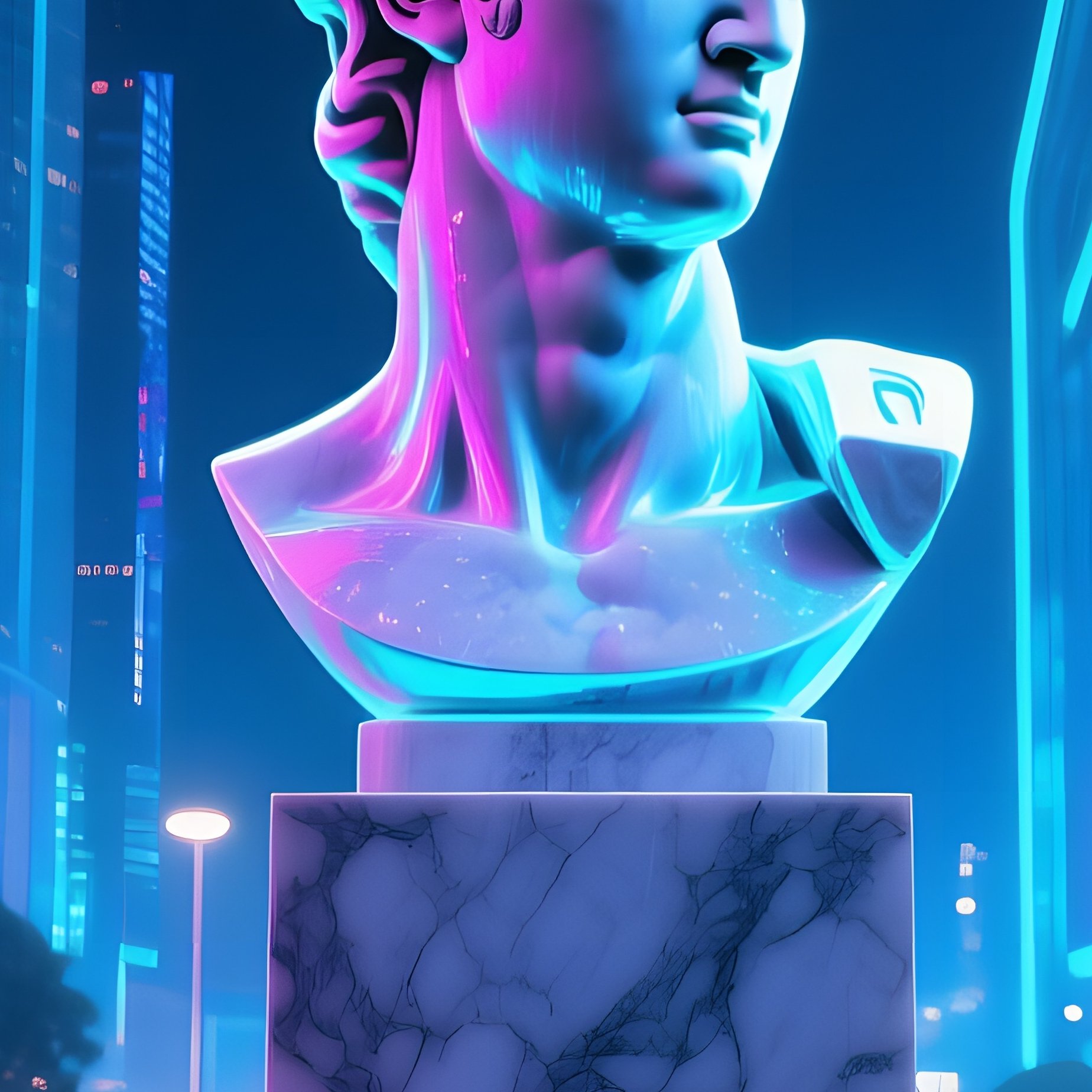 Futuristic City Square Holographic Marble Statue - Full Resolution Quality Preview