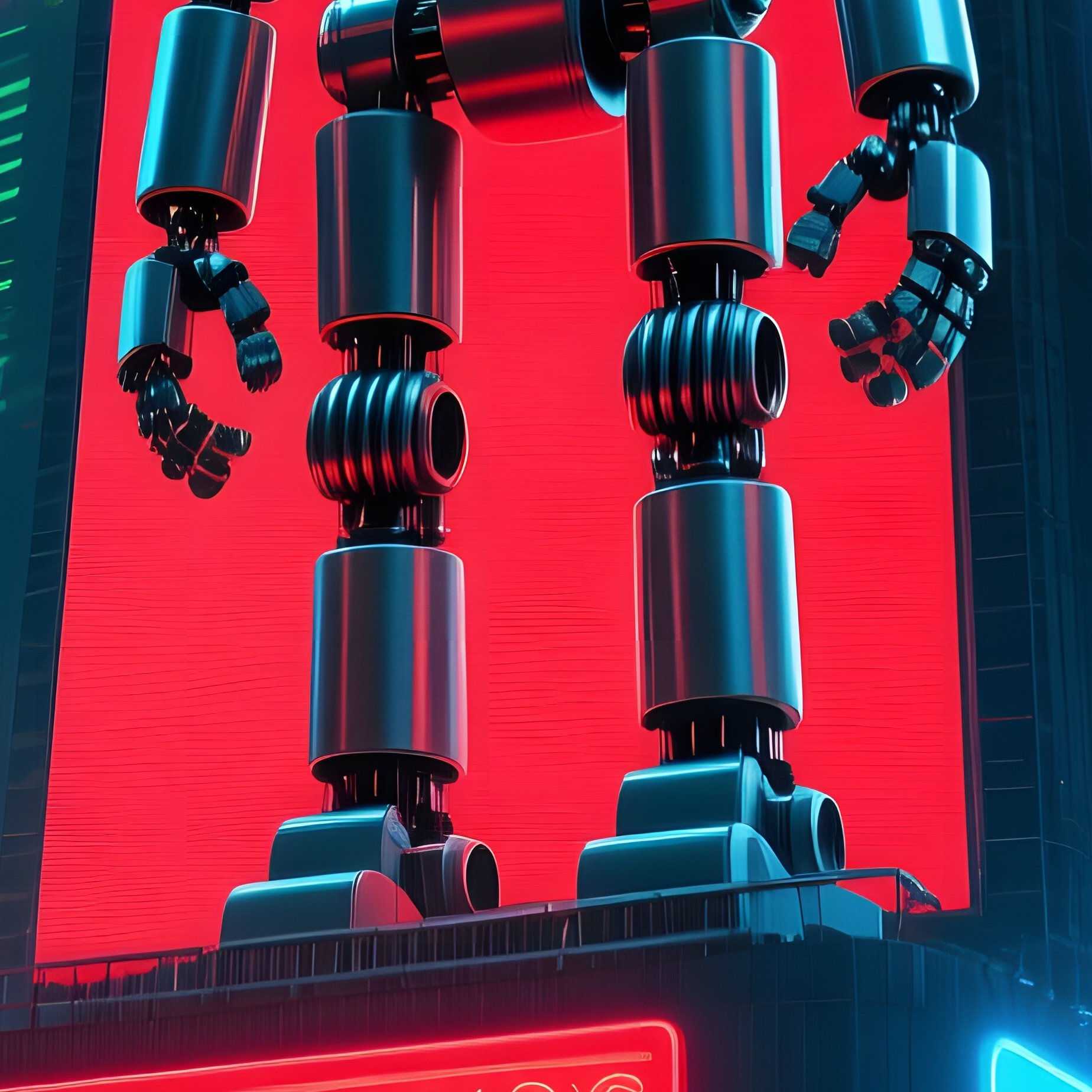 Futuristic Cityscape Night Neon Reflections Robot Sausage Tube Billboard - Full Resolution Quality Preview