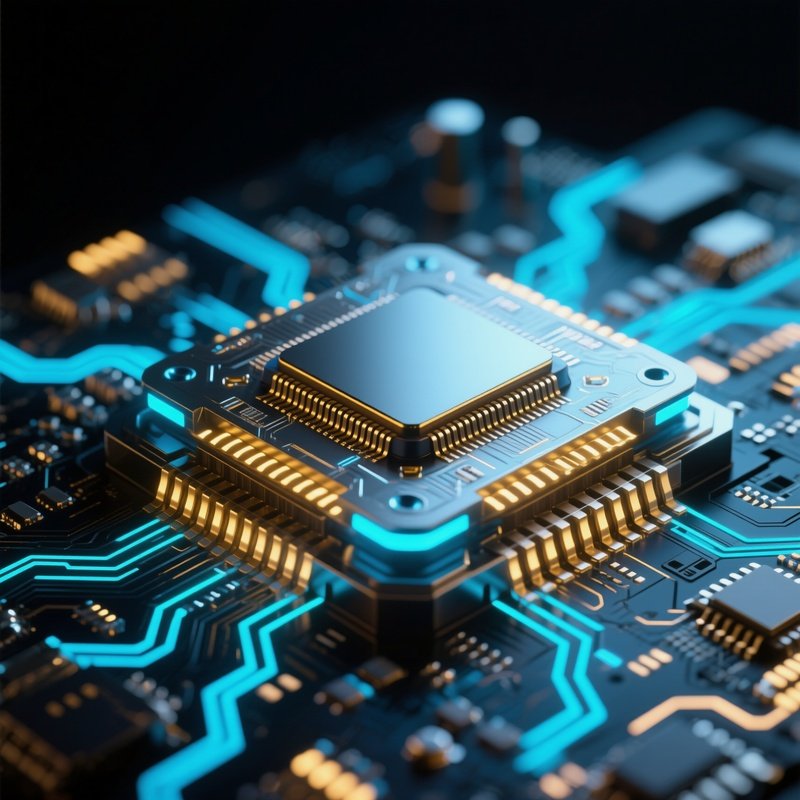 Futuristic Computer Chip Macro Image