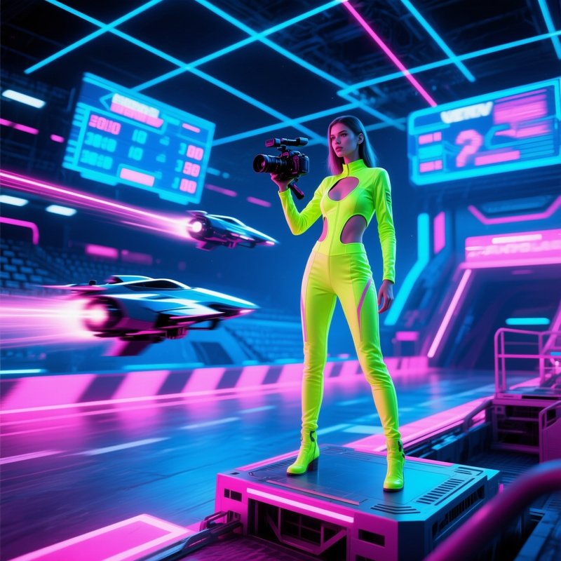 Futuristic Drone Racing Arena With Model Holding Camera