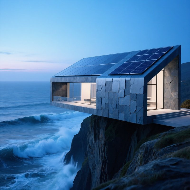 Futuristic Eco Home On Cliff At Twilight