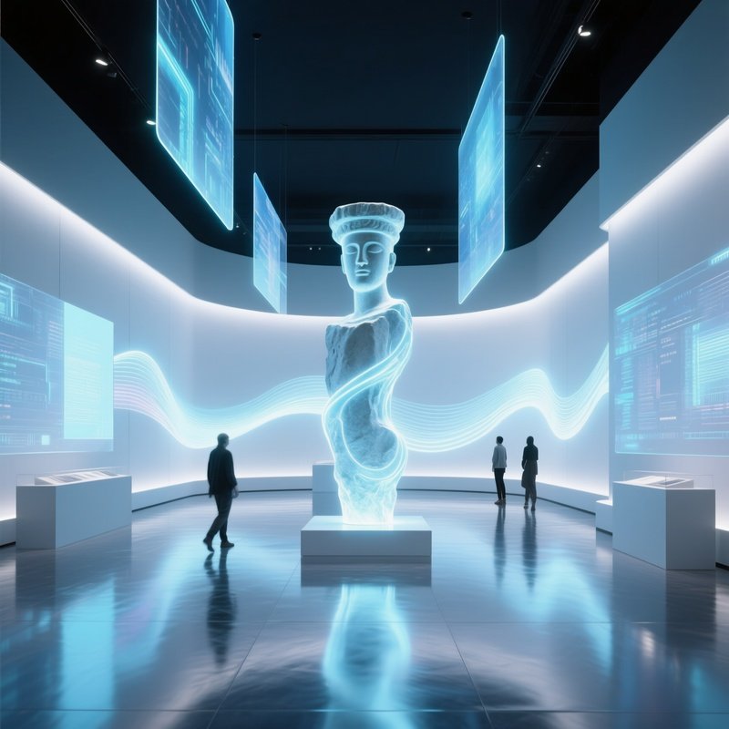 Futuristic Exhibition Hall Holographic Stone Sculpture