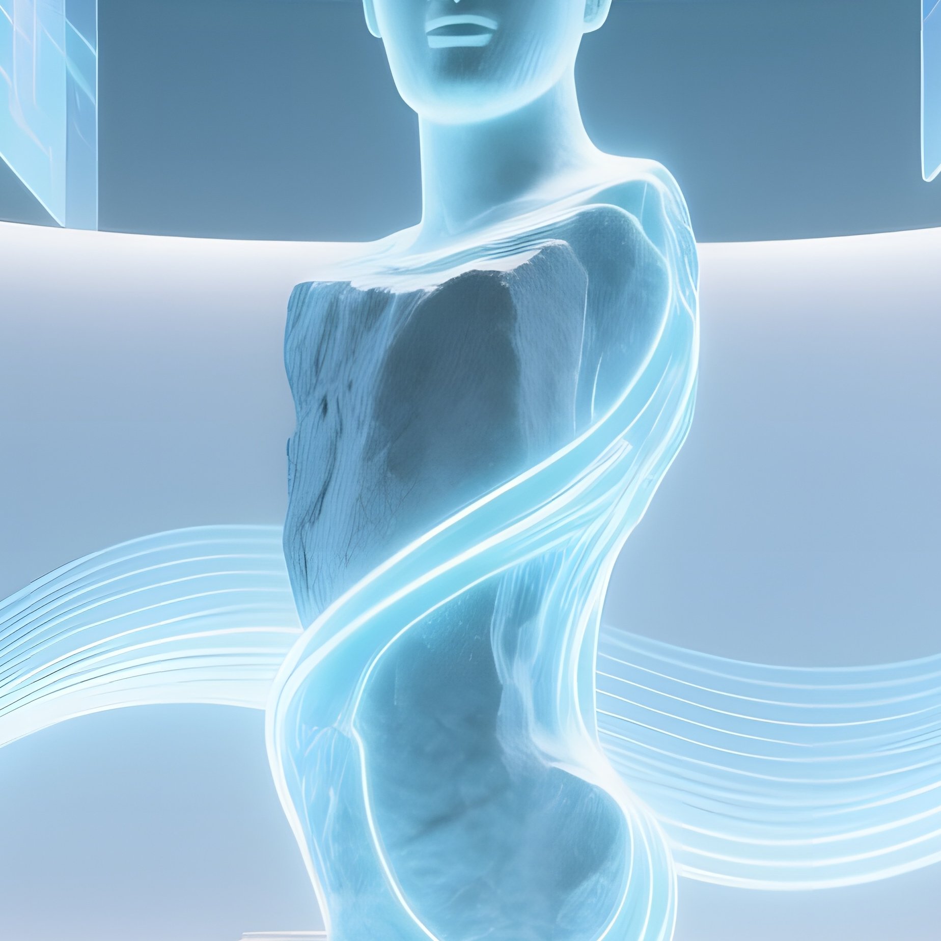 Futuristic Exhibition Hall Holographic Stone Sculpture - Full Resolution Quality Preview