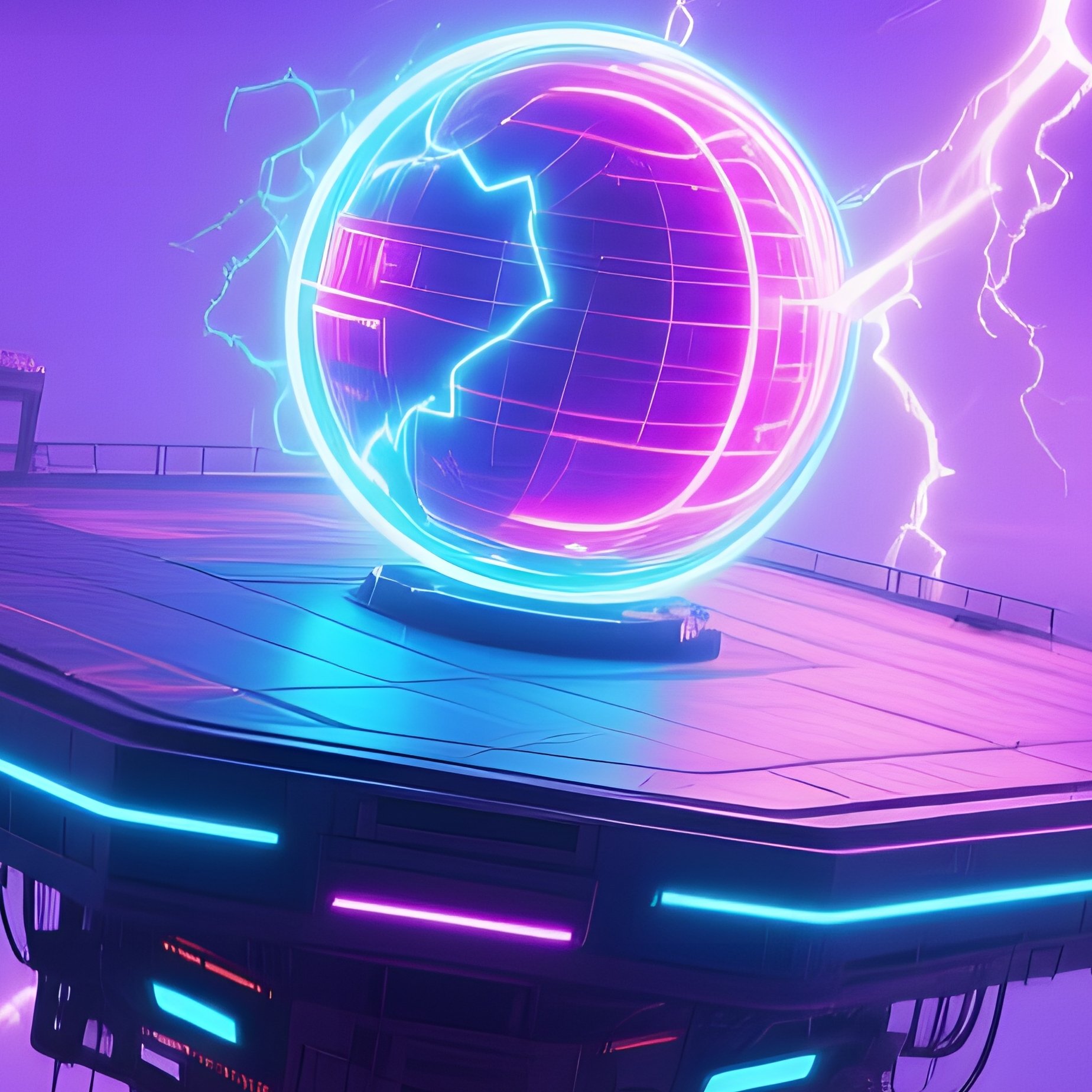 Futuristic Floating Platform With Hover Cars And Neon Sphere - Full Resolution Quality Preview