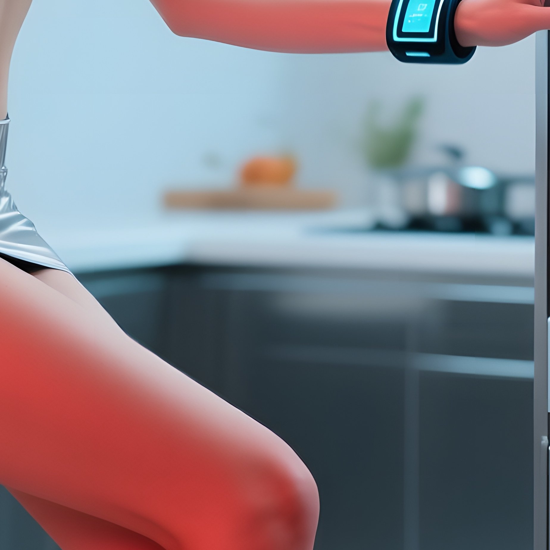 Futuristic Kitchen Red Haired Woman Adjusting Smart Oven - Full Resolution Quality Preview