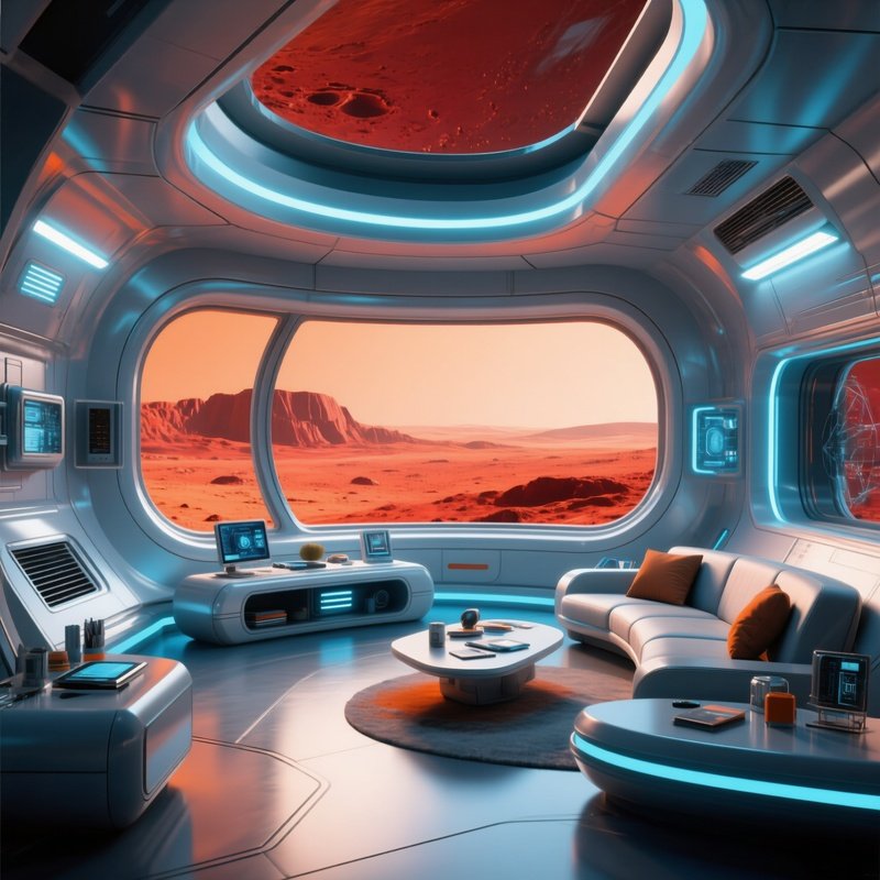 Futuristic Mars Habitat Interior 3D Rendering
