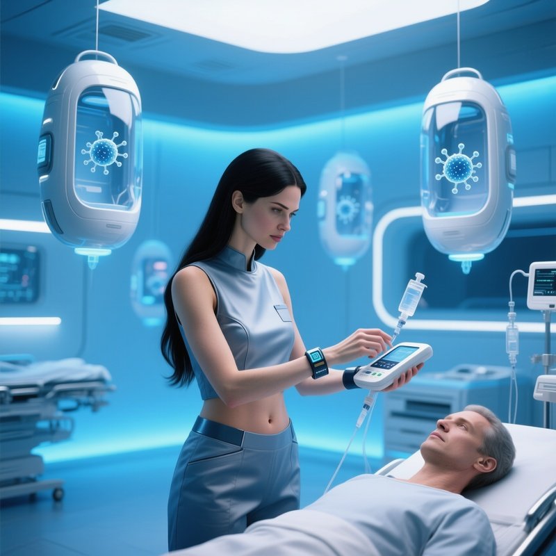 Futuristic Medical Bay With Floating Pods