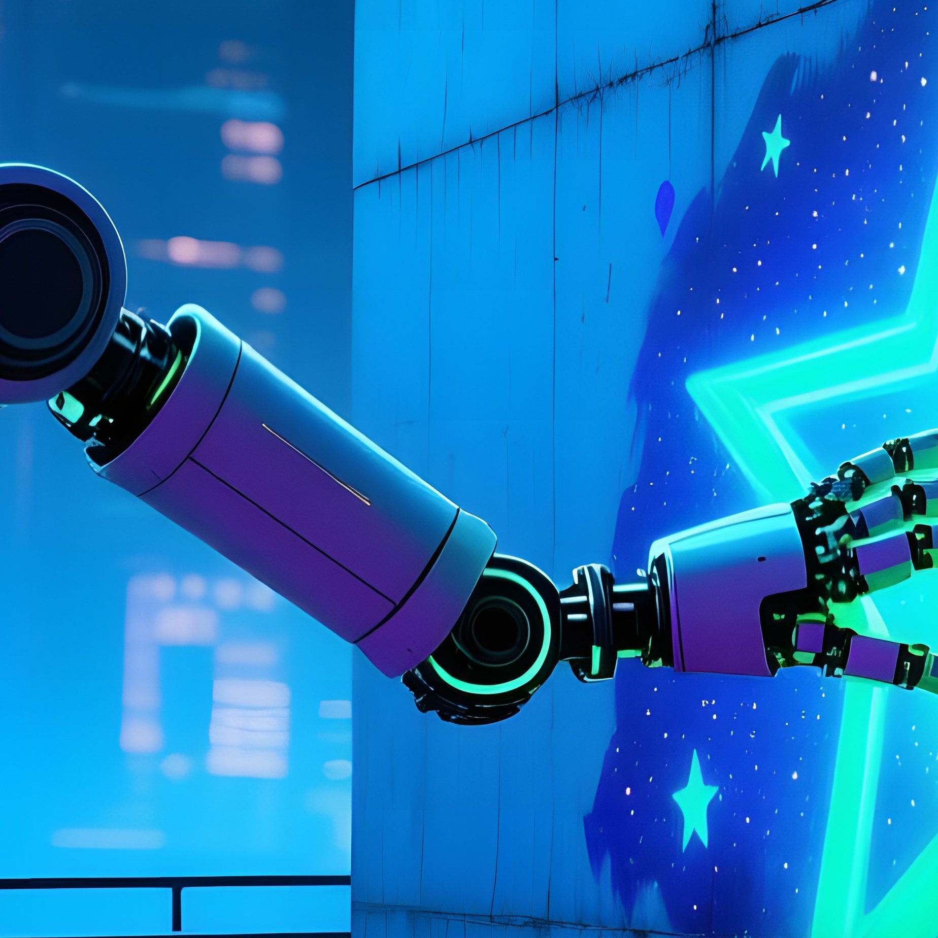 Futuristic Megacity Rooftop Garden Night Holographic Billboards Robotic Arm Fresco Pigments - Full Resolution Quality Preview