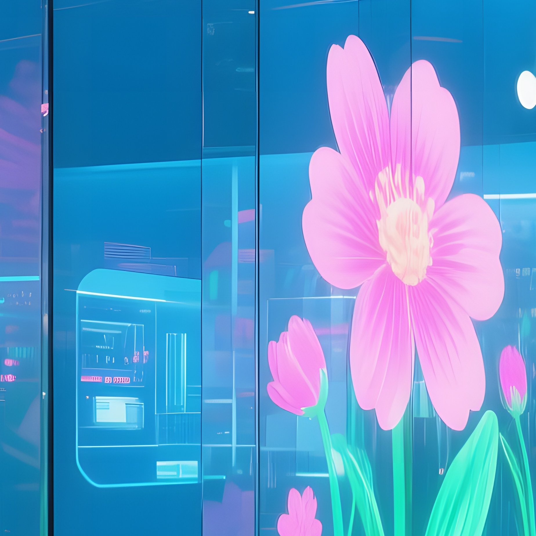Futuristic Museum Exhibit Hall Interactive Glass Walls Blooming Flowers - Full Resolution Quality Preview