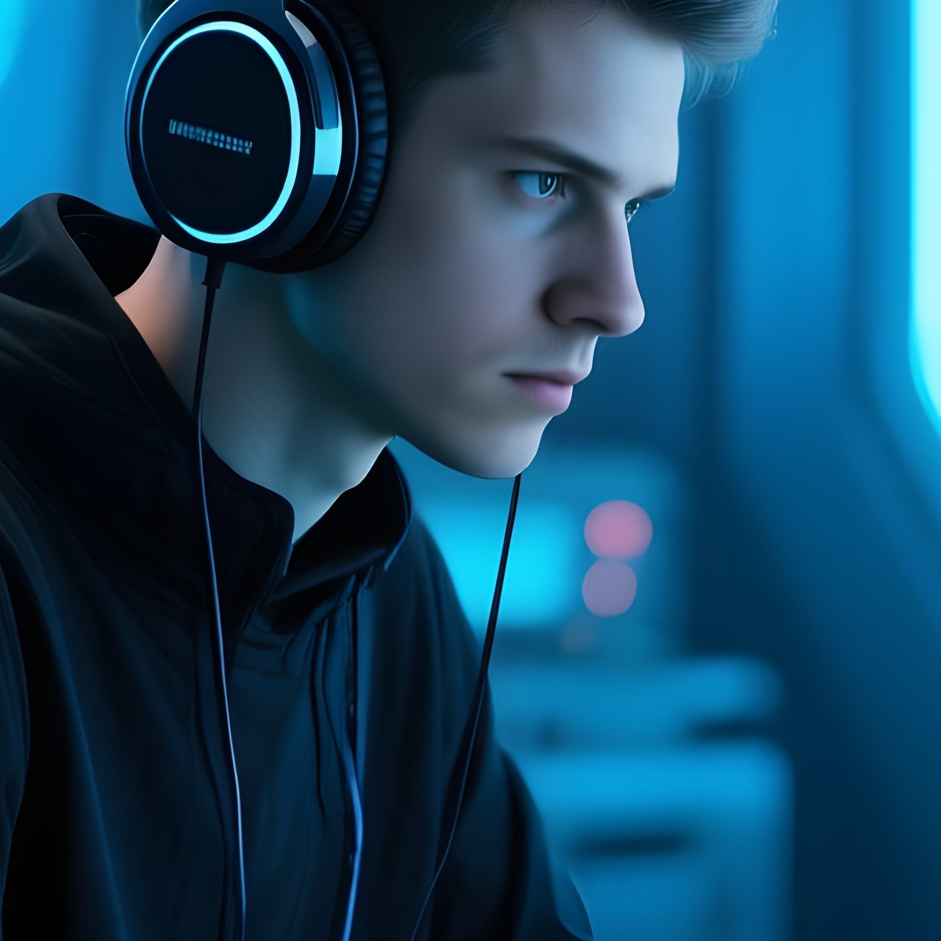 Futuristic Programmer Wearing Headphones - Full Resolution Quality Preview