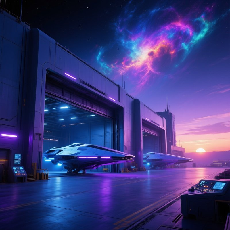 Futuristic Spaceport At Twilight
