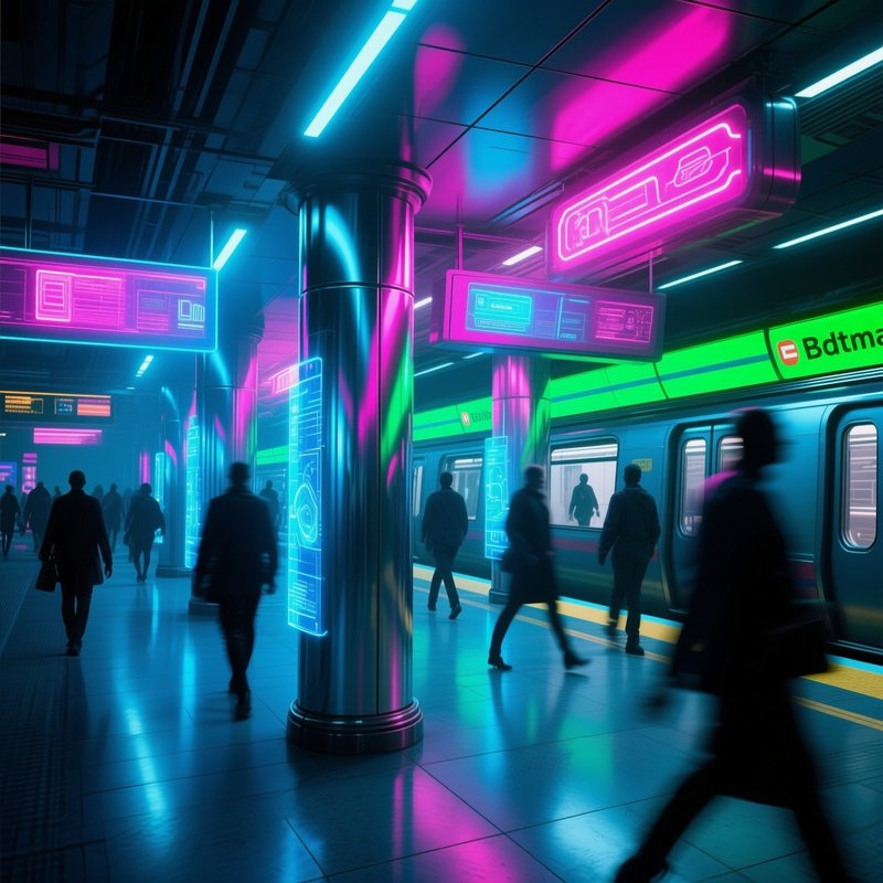 Futuristic Subway Station Rush Hour