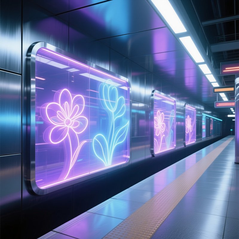 Futuristic Subway Station With Pulsing Floral Panels