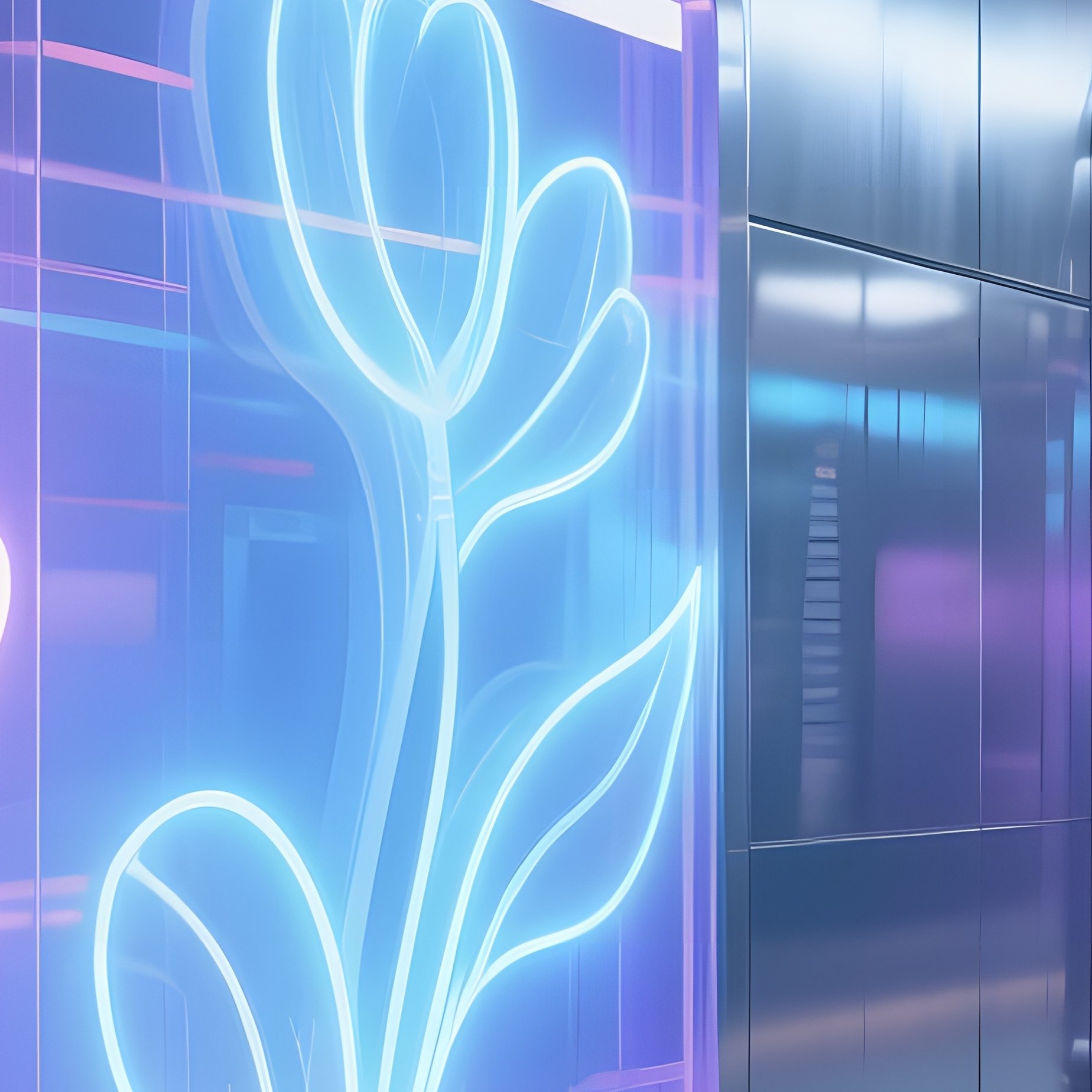 Futuristic Subway Station With Pulsing Floral Panels - Full Resolution Quality Preview