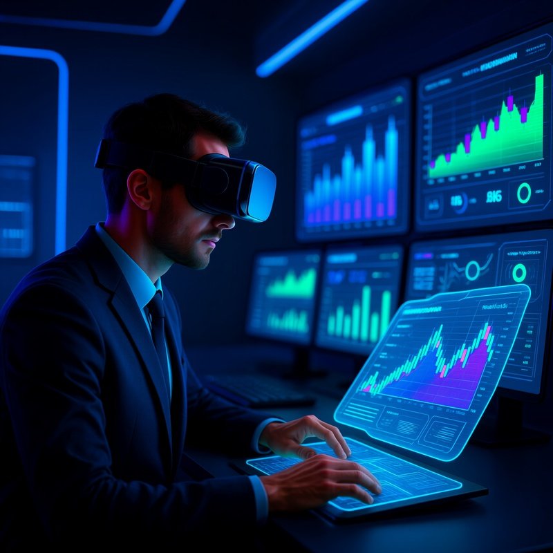 Futuristic Trader Analyzing Virtual Reality Financial Charts