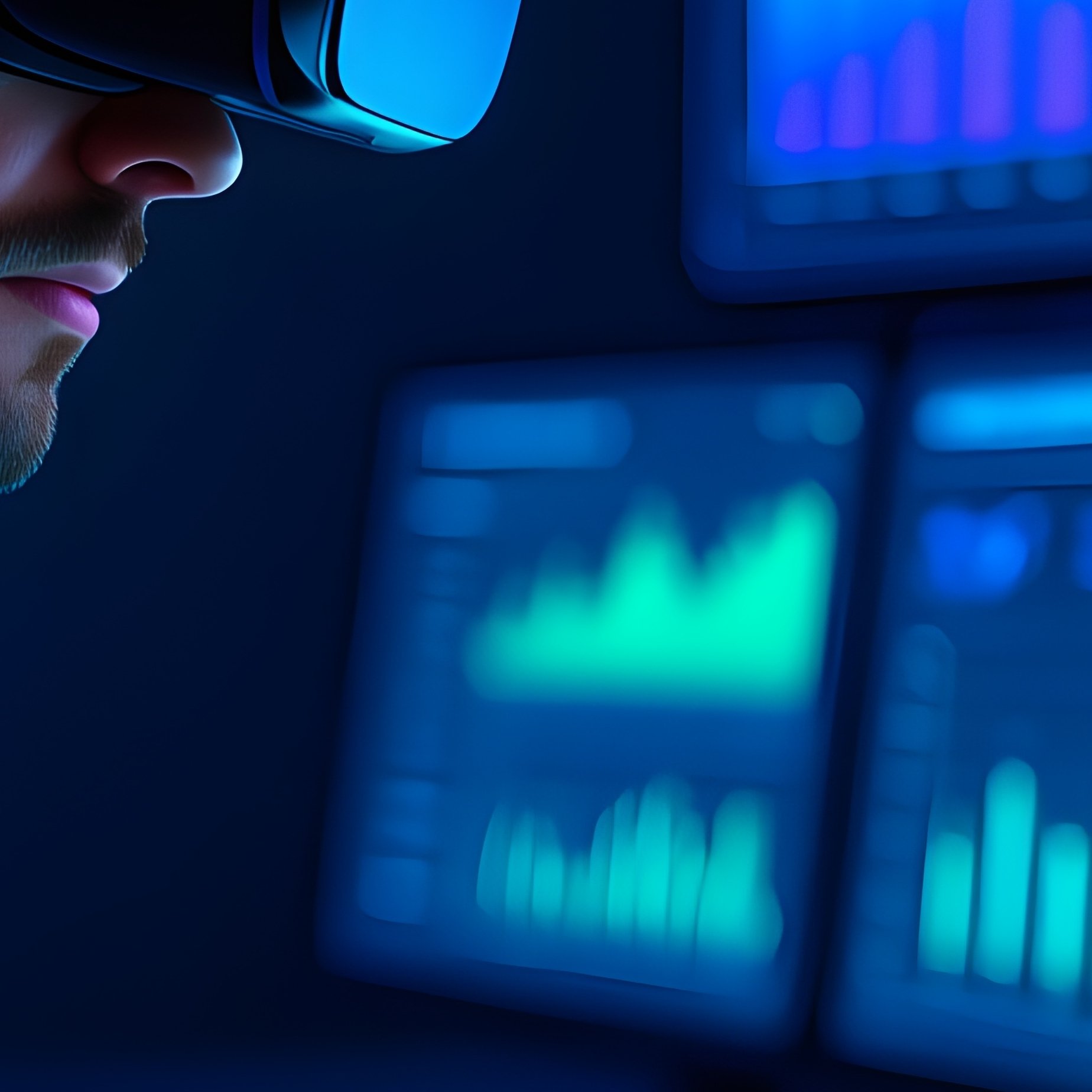 Futuristic Trader Analyzing Virtual Reality Financial Charts - Full Resolution Quality Preview