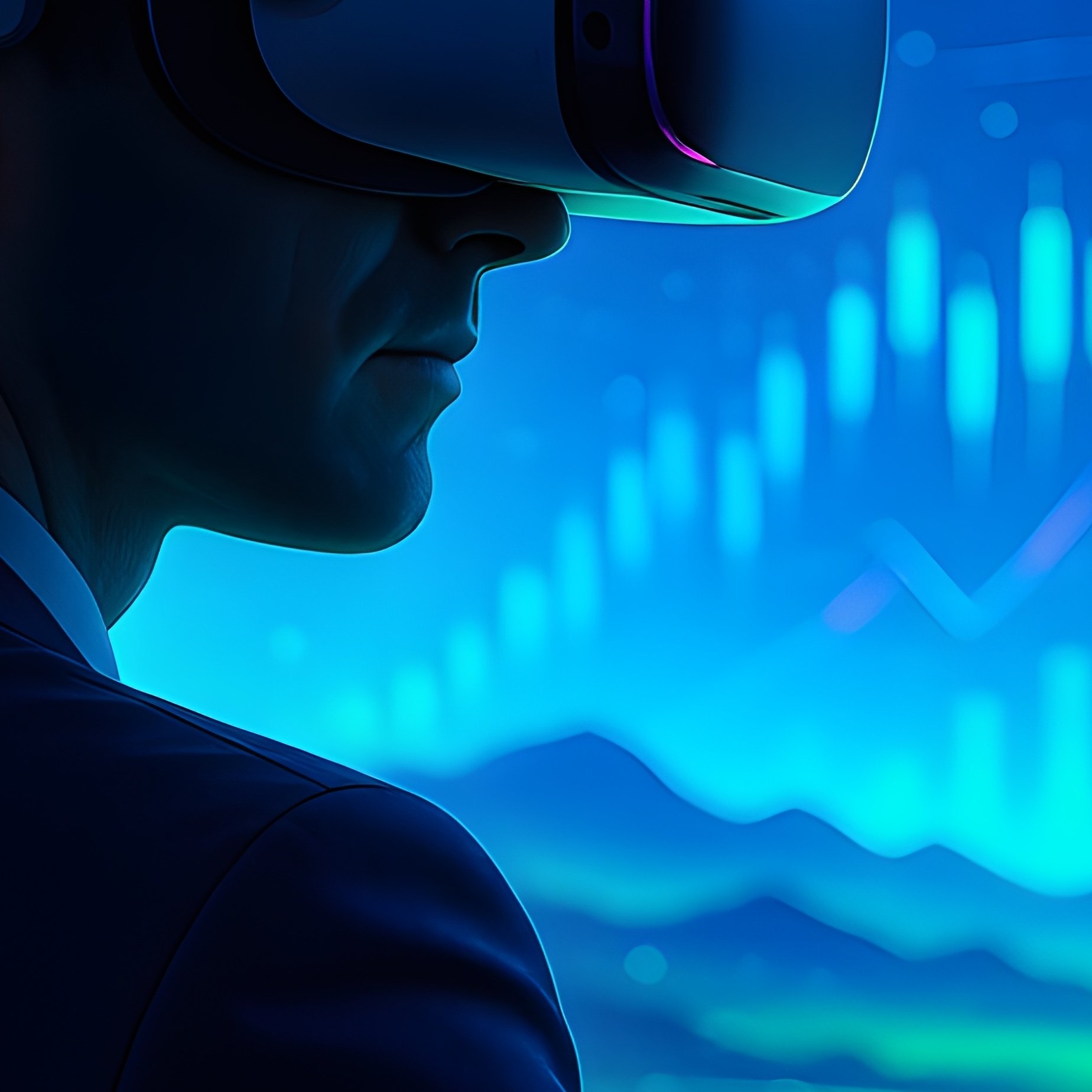 Futuristic Trader Analyzing Virtual Reality Financial Charts - Full Resolution Quality Preview