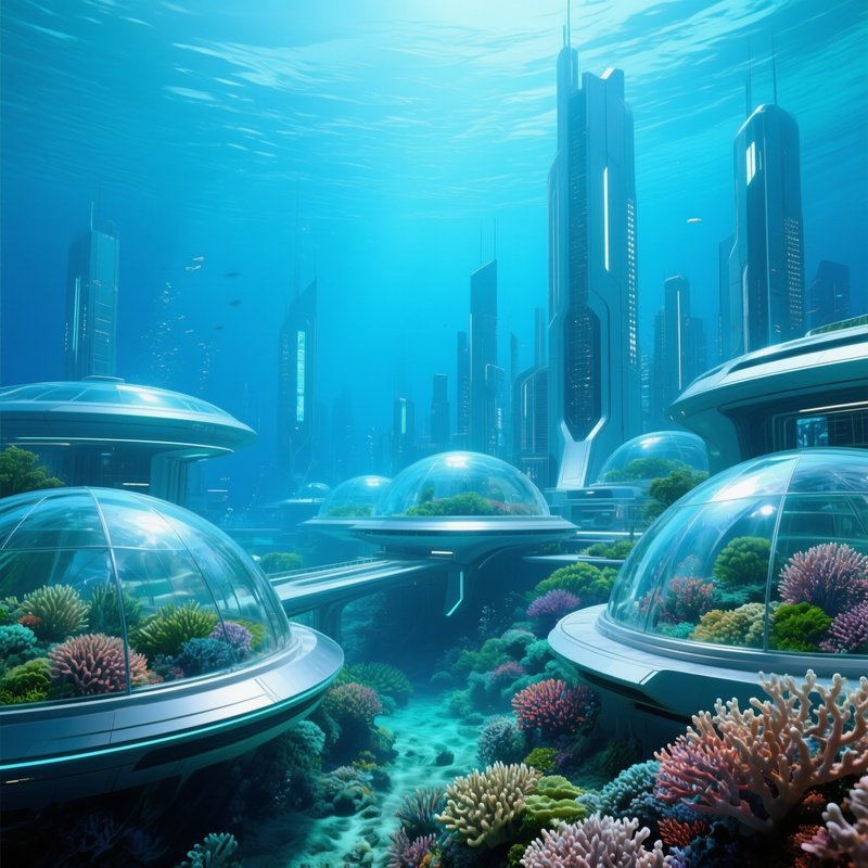 Futuristic Underwater City Glass Domes Coral Gardens 2