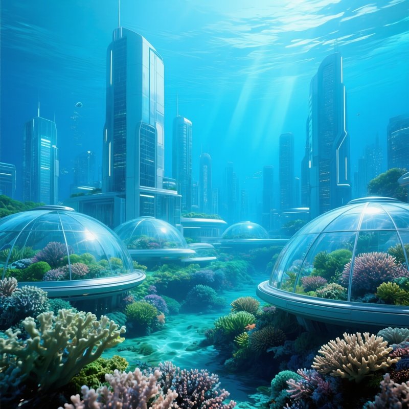 Futuristic Underwater City Glass Domes Coral Gardens