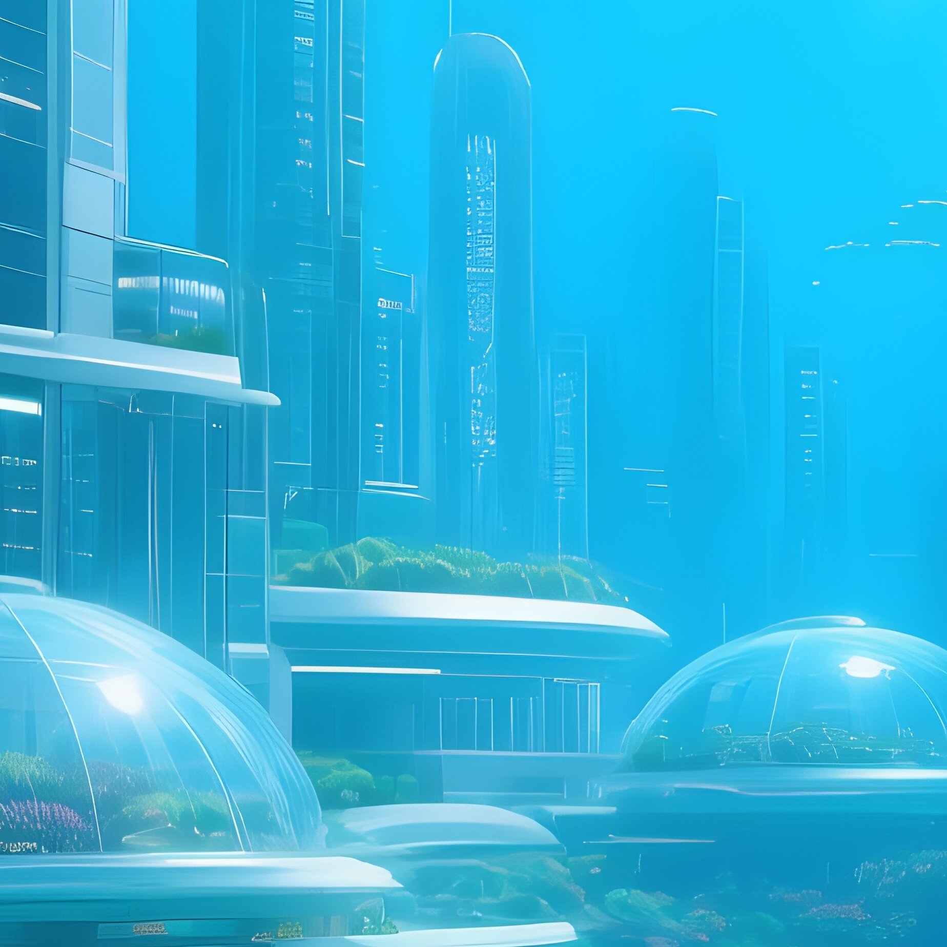 Futuristic Underwater City Glass Domes Coral Gardens - Full Resolution Quality Preview