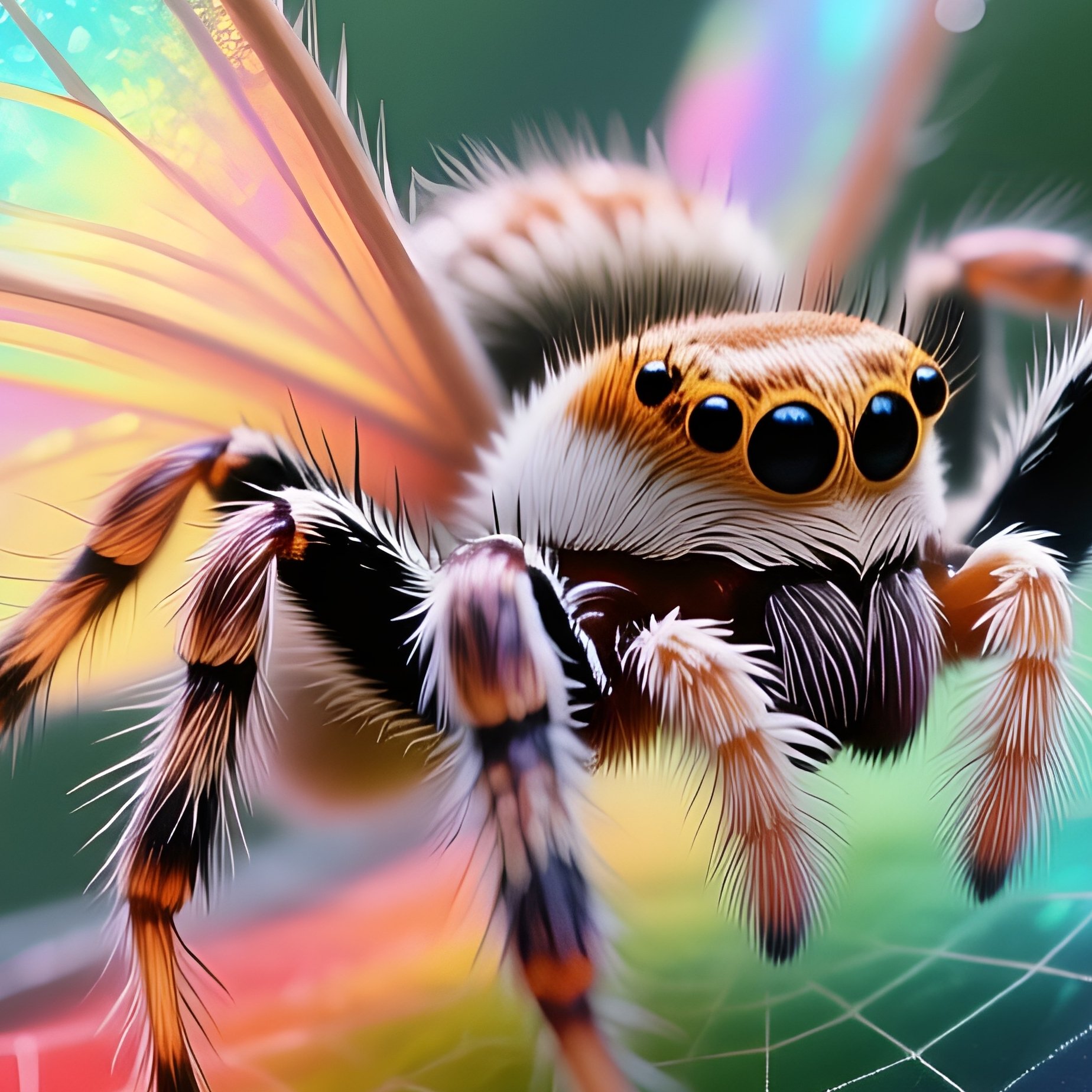 Fuzzy Fairy Spider Weaving Rainbow Webs Photorealistic - Full Resolution Quality Preview