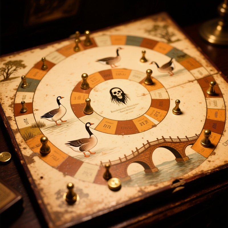 Game Of The Goose Antique Hand Painted Board