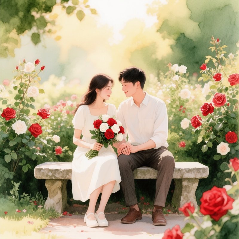 Garden Romance With Bouquet