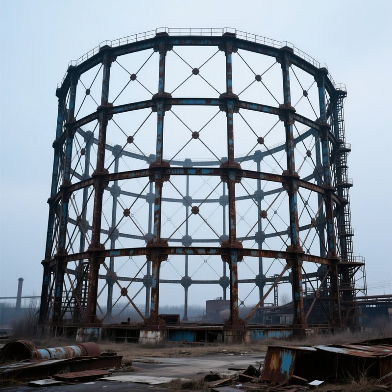 Gasometer Large Iron Skeleton Structures Visible In Distance