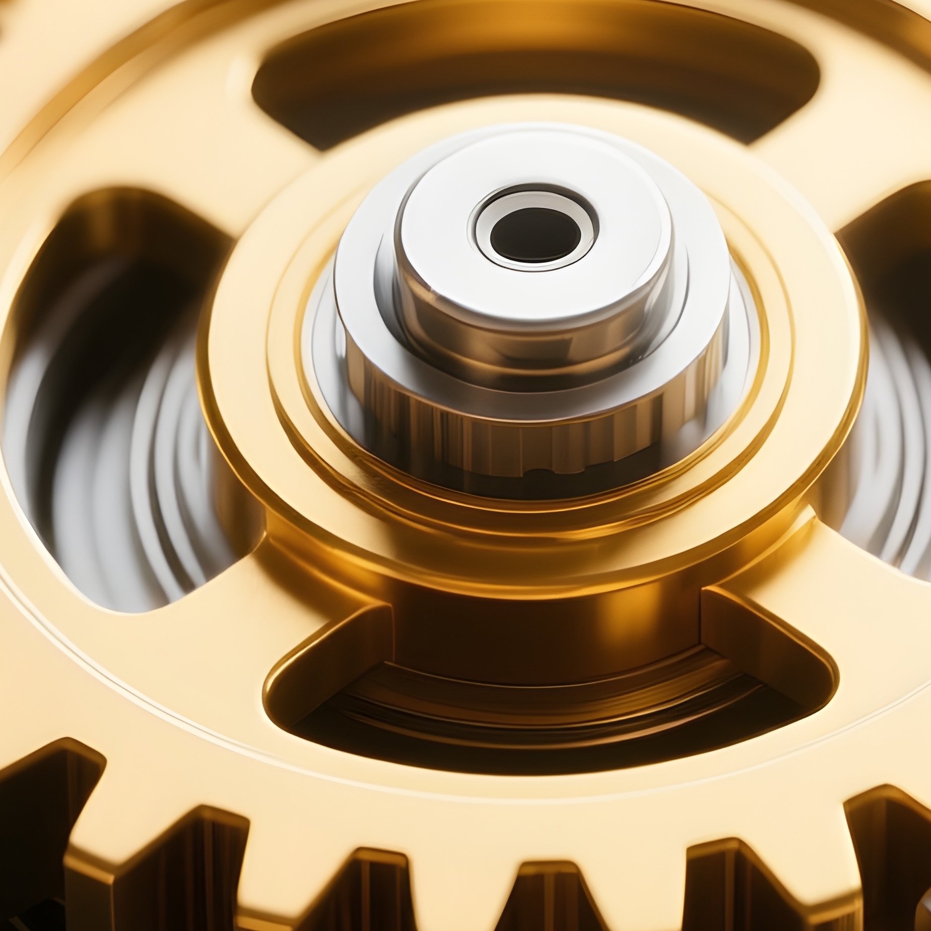 Gear Mechanism: A Complex, Interlocking System Of Golden And Silver Gears Turning Together, Macro View, Symbolizing Operational Synergy And Mechanics. - Full Resolution Quality Preview