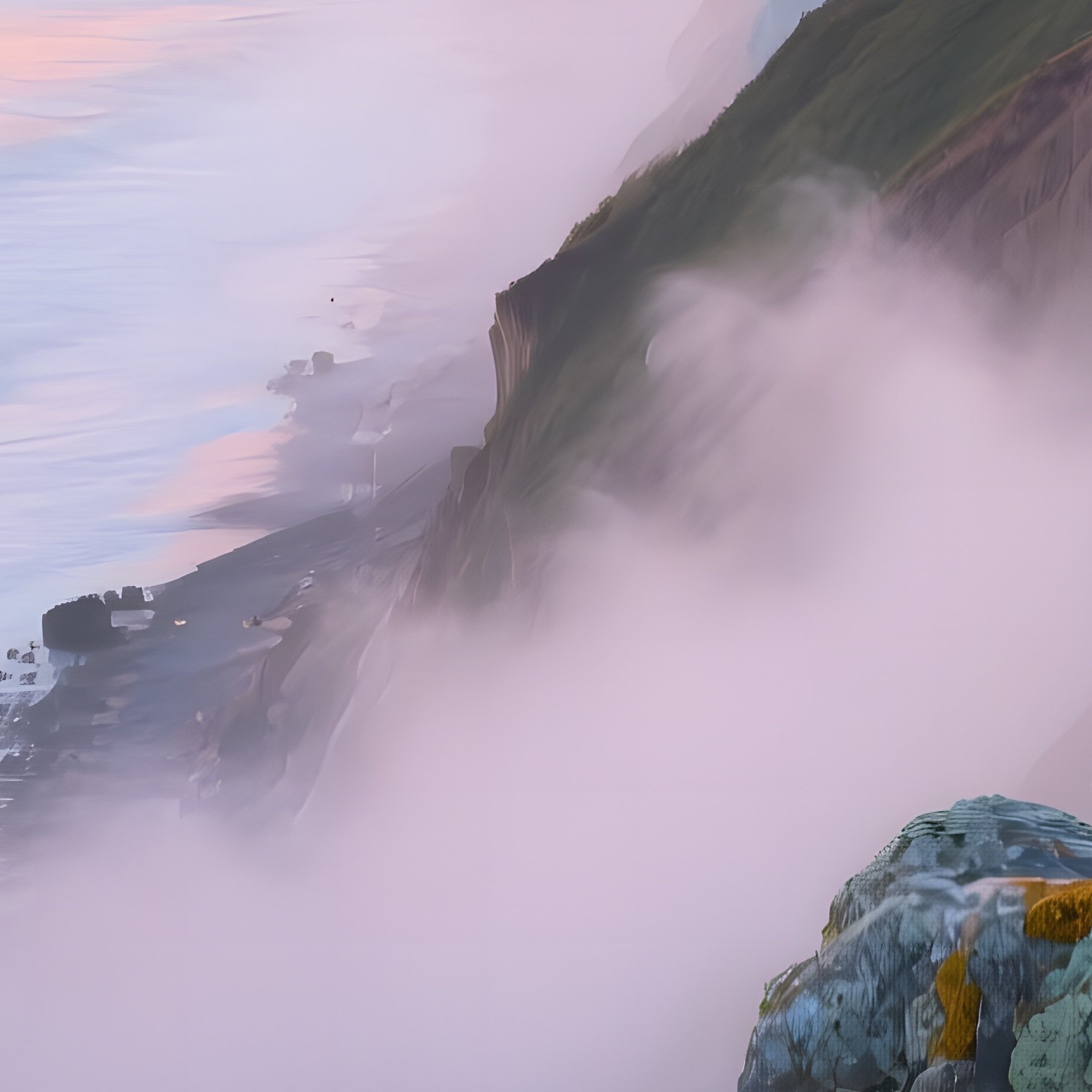 German Coastal Cliff Sunset Sea Spray Lichens Mushrooms - Full Resolution Quality Preview