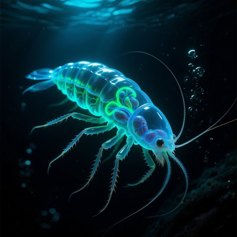 Giant Amphipod Translucent Body Glowing Organs