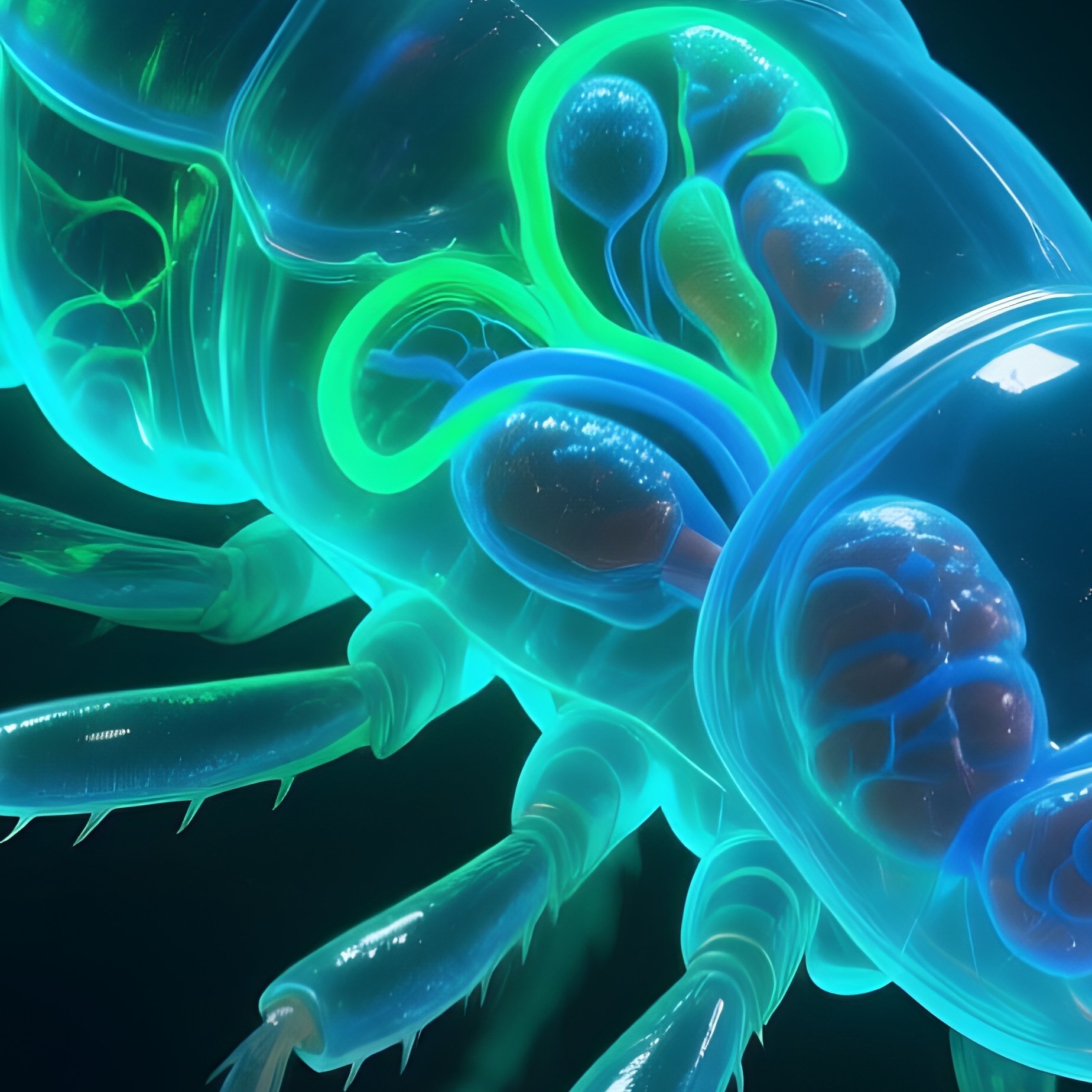 Giant Amphipod Translucent Body Glowing Organs - Full Resolution Quality Preview