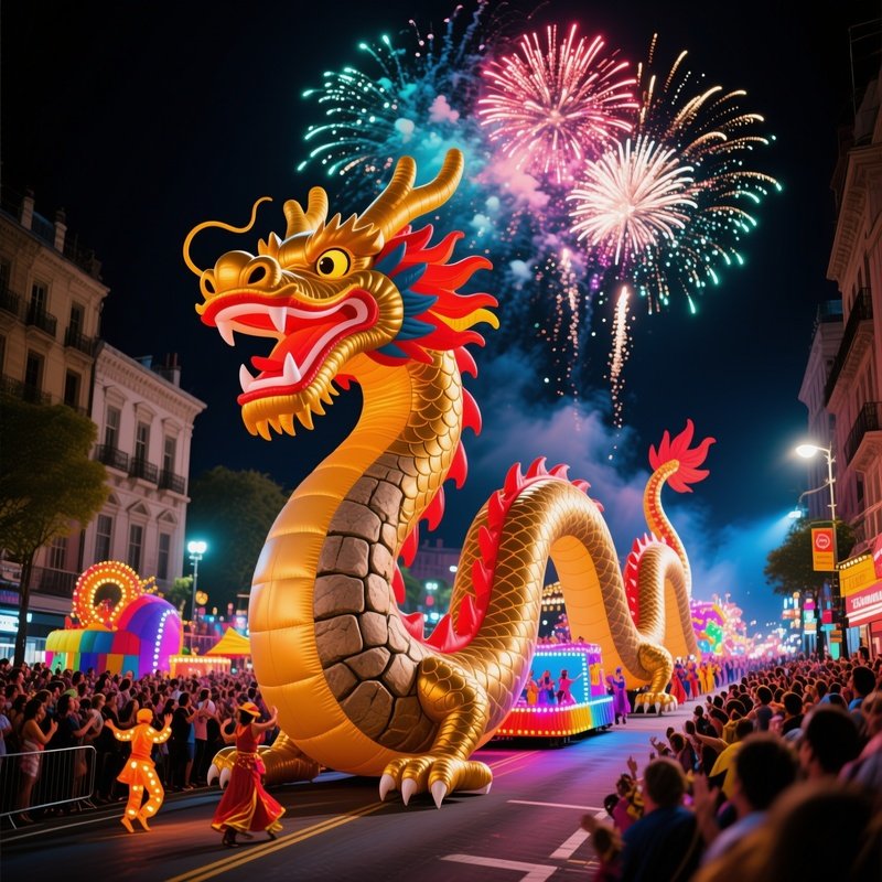 Giant Inflatable Stone Dragon Parade Fireworks