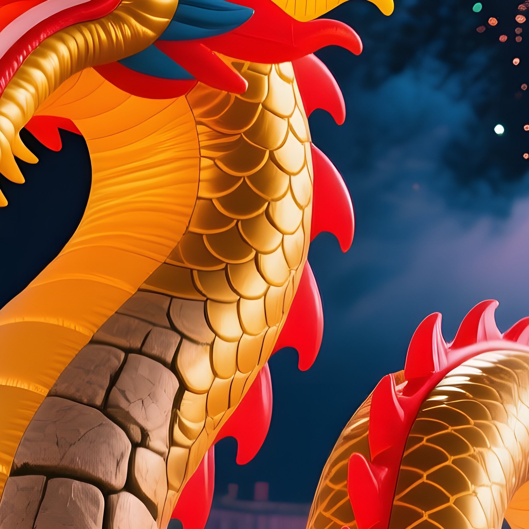 Giant Inflatable Stone Dragon Parade Fireworks - Full Resolution Quality Preview
