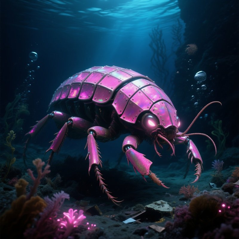 Giant Isopod Pink Armored Plates Like Deep Sea Beetle