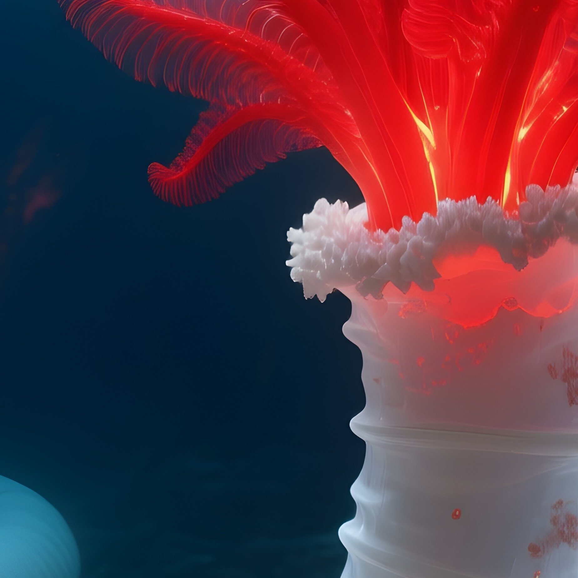 Giant Tube Worm Red Plumes Rising From White Mineral Tubes - Full Resolution Quality Preview