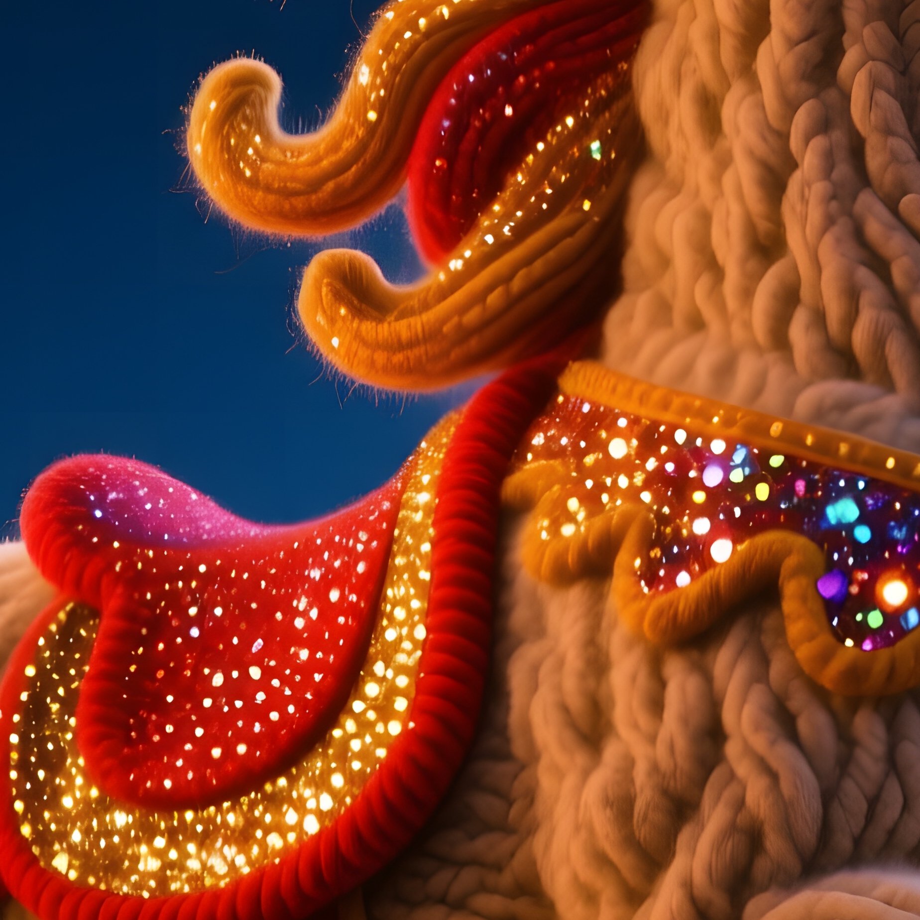 Gigantic Wool Carousel Horse At Night Carnival - Full Resolution Quality Preview