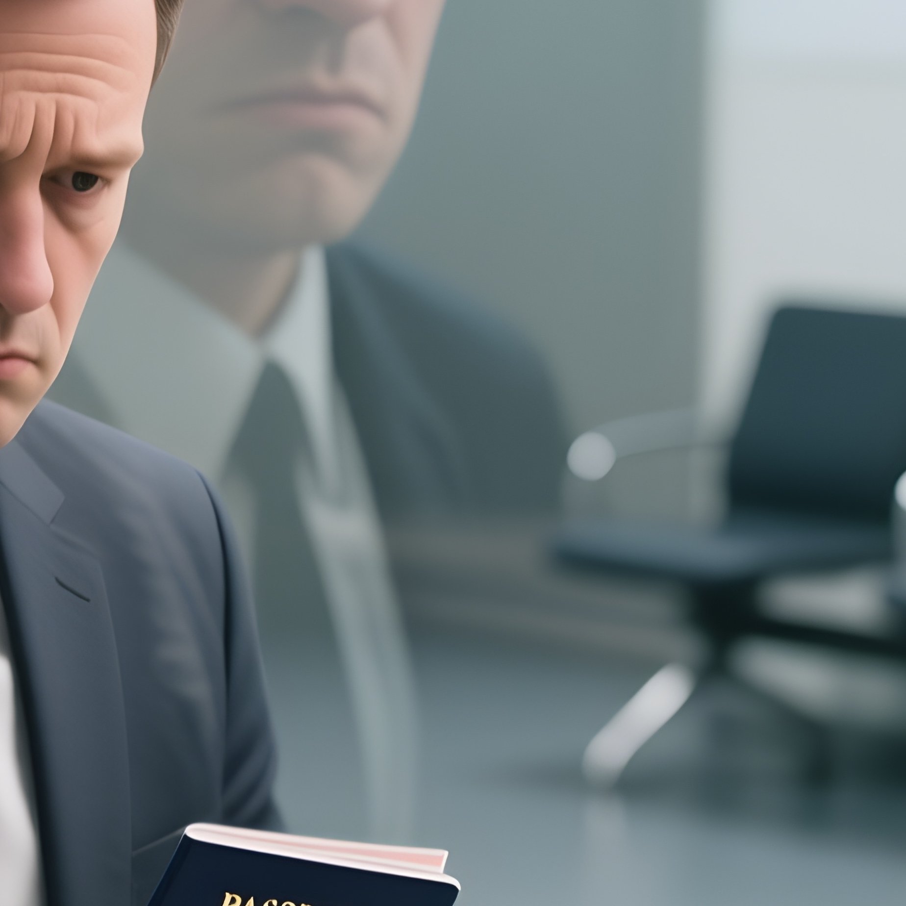 Glass Barrier: A View Through A Thick Plexiglass Barrier At A Bored Civil Servant Stamping A Passport, Capturing The Reflection Of The Waiting Room Behind. - Full Resolution Quality Preview