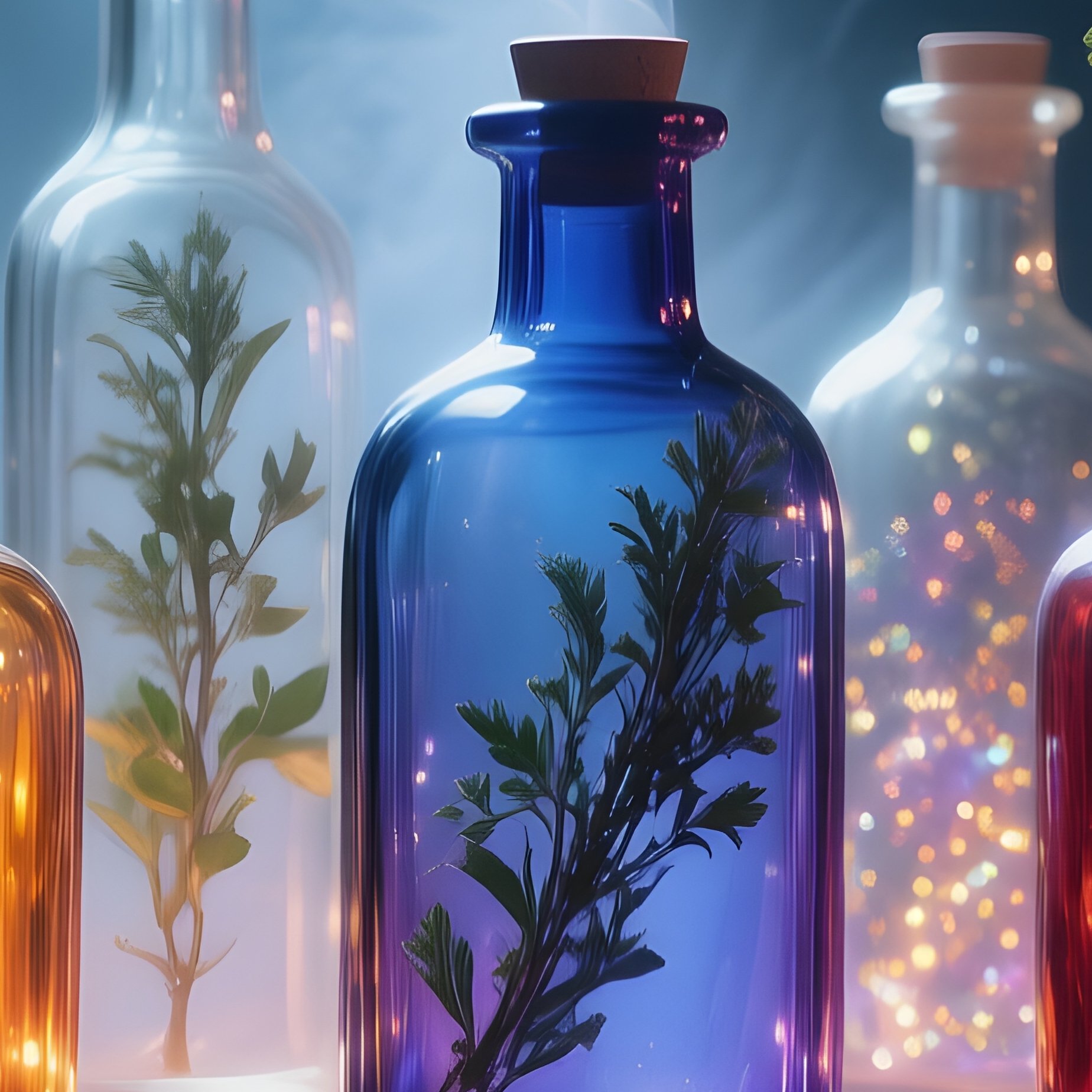 Glass Bottles Herbs Mystical Atmosphere - Full Resolution Quality Preview