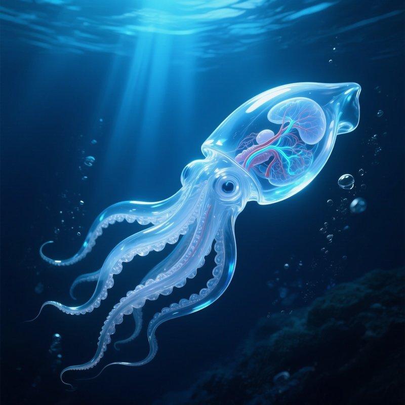 Glass Squid Crystal Clear Body Showing Inner Organs