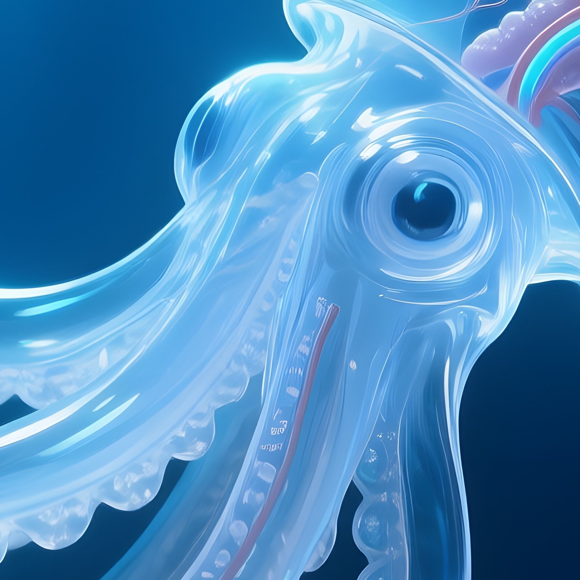 Glass Squid Crystal Clear Body Showing Inner Organs - Full Resolution Quality Preview