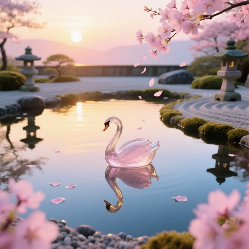 Glass Swan Floating Zen Garden Sunrise