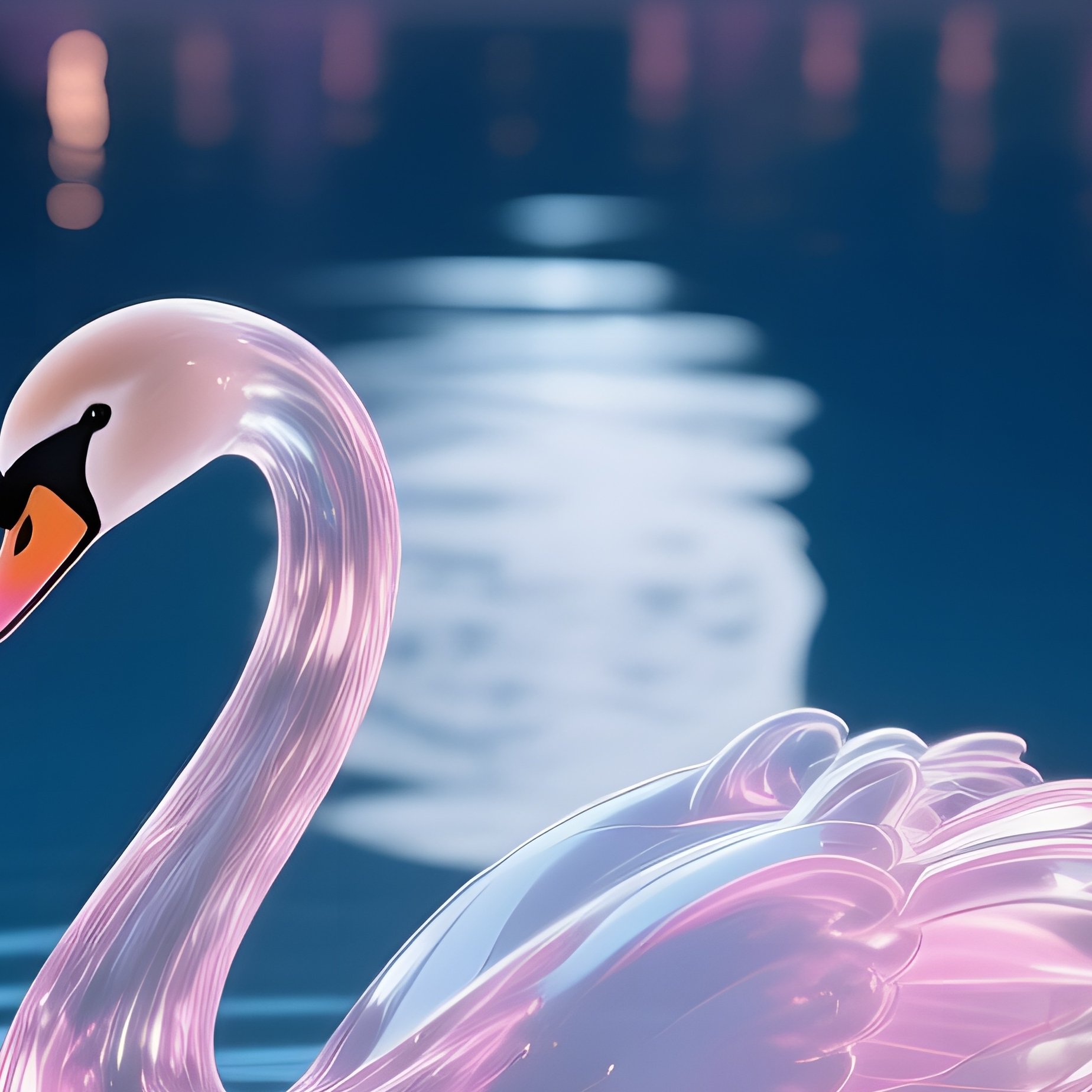 Glass Swan On Reflective Pool Moonlit Festival - Full Resolution Quality Preview