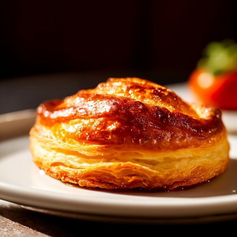 Glistening Sauce On Flaky Pastry Macro Shot