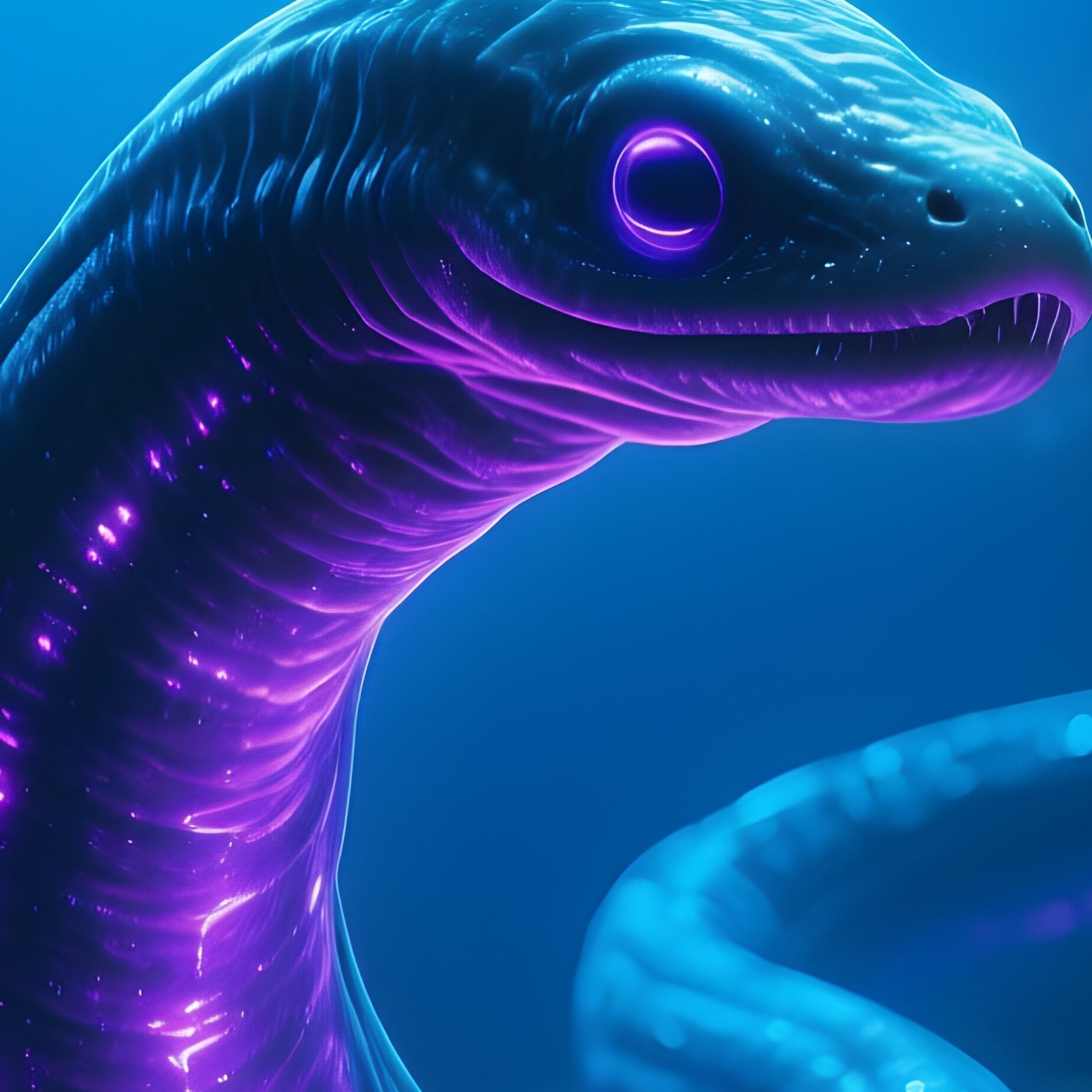 Glowing Eel Swimming Seaweed Tunnels Science Fiction Image - Full Resolution Quality Preview