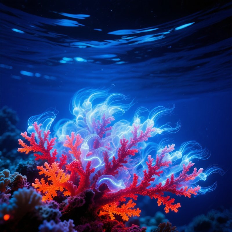 Glowing Plankton Storms Over Coral Reef