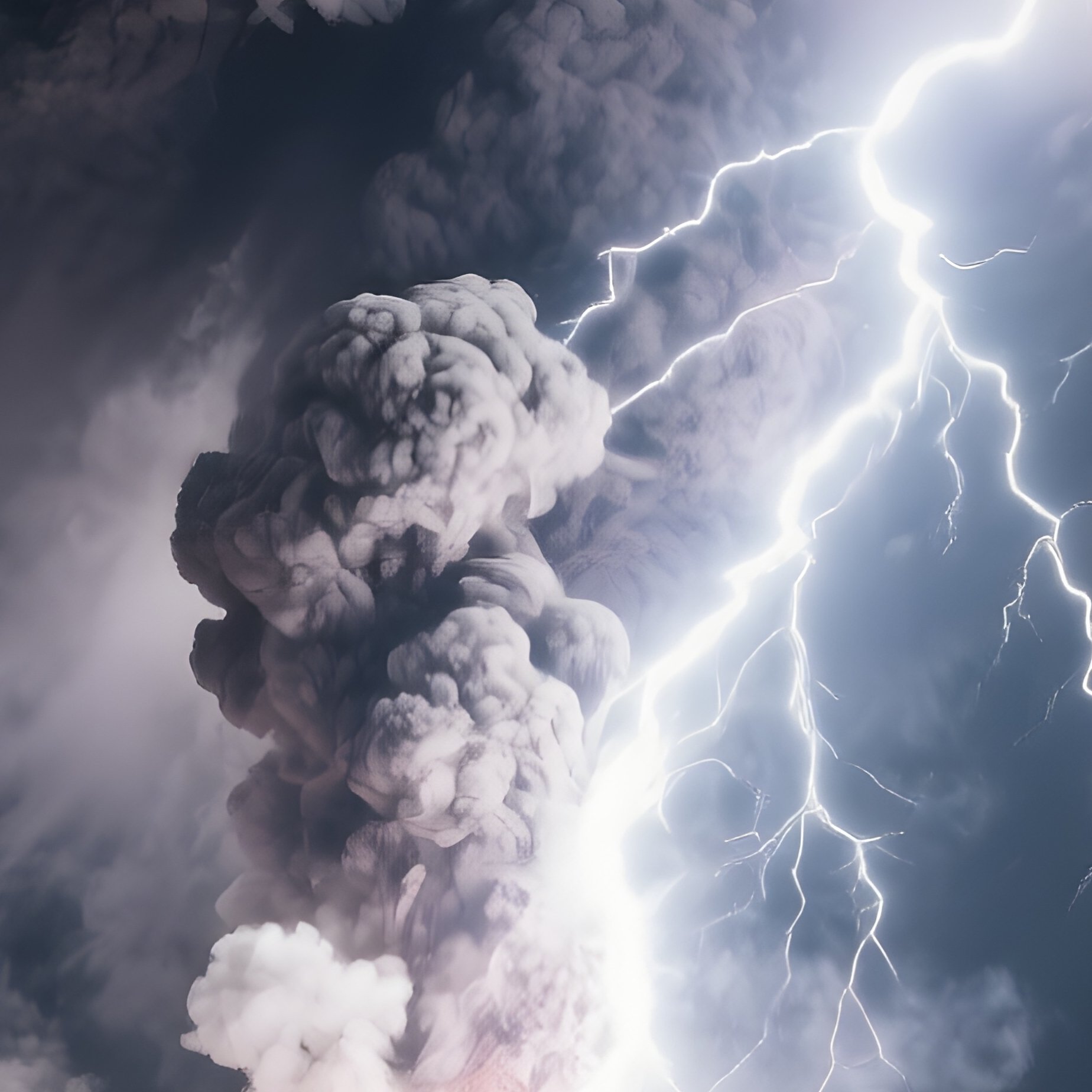 Glowing Volcanic Lightning Storm Inside Ash Cloud At Night - Full Resolution Quality Preview